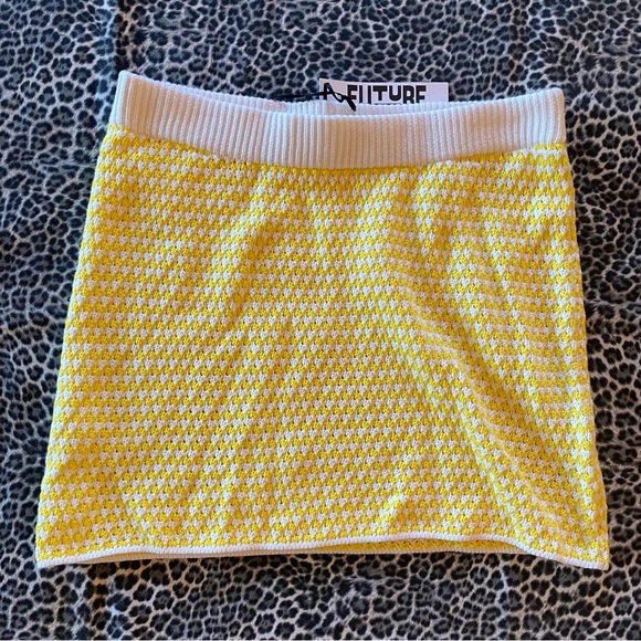 Crochet Checkered Mini Skirt - Future Collective with Alani Noelle Yellow/ White - Picture 6 of 9
